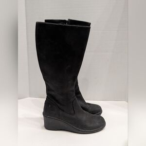 KEEN Women's 7 Akita High Tall Boots Black Leather Side Zip Wedge